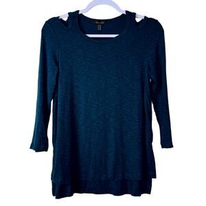 Laila Jayde Cut-Out Shoulder 3/4 Sleeve Tops - Dark Teal NWT Size XS